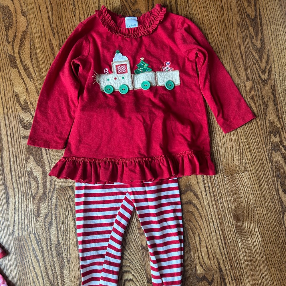 Red Kids Christmas Set with Train Design